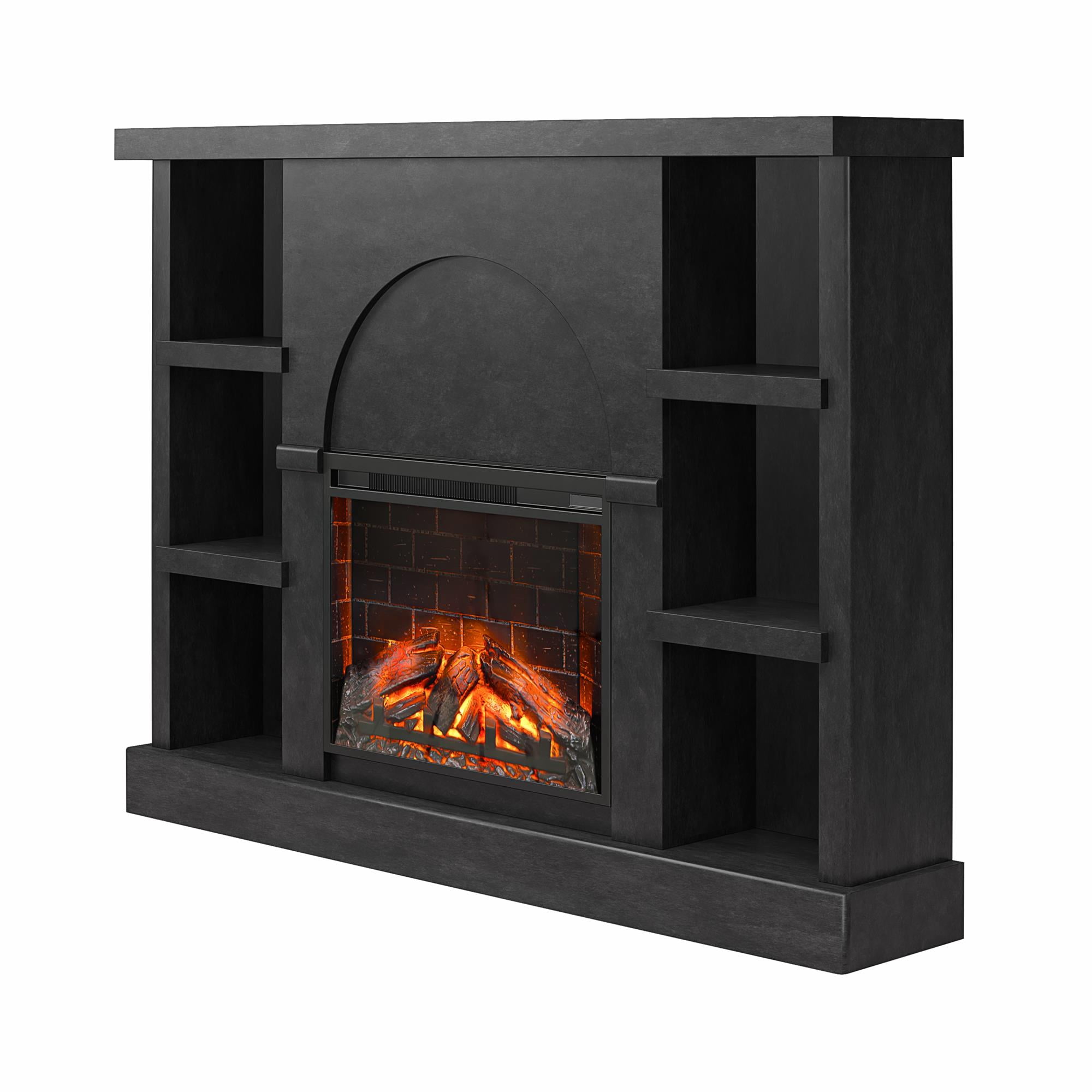 Mr. Kate Winston Fireplace Mantel with Built-in Bookshelves, Faux Black Plaster