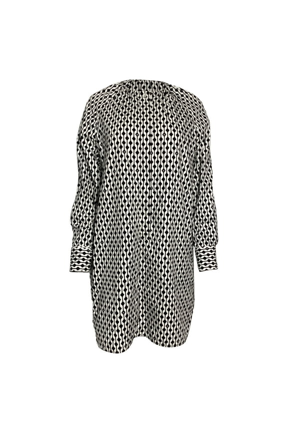 Pre-Owned Max Mara Nievo Geometric Print Long Sleeve Tunic Dress in Black and White Cotton