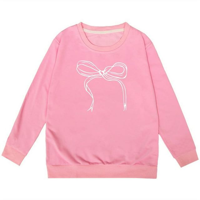 MEZZALL Chandail à Manches Longues pour Filles avec Nœud, Col Rond, Chandails en Molleton Confortables pour Tout-Petits, Usage Quotidien, Rose, 5-6 Ans