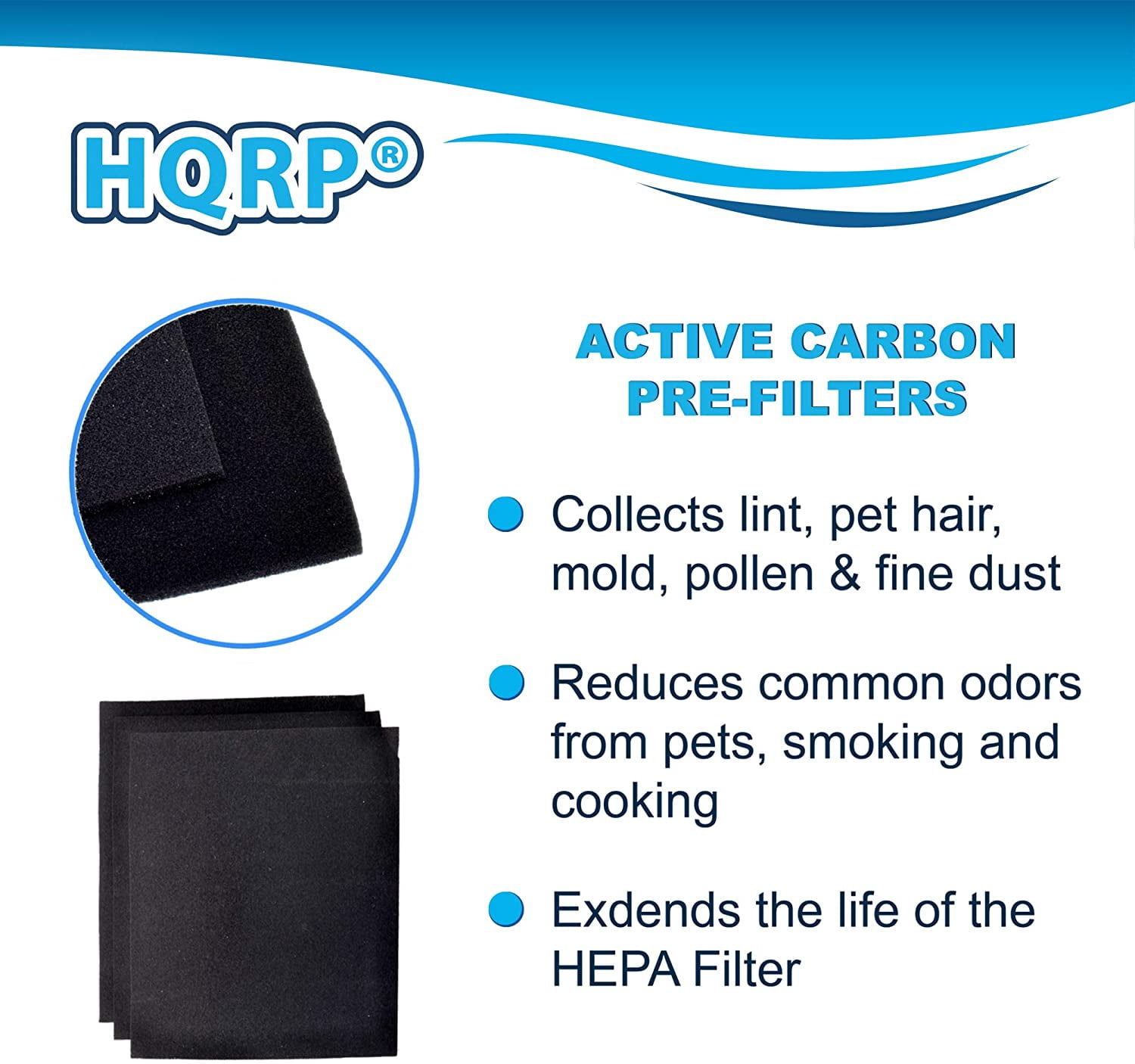 HQRP 6-Pack Carbon Pre-Filter for Hamilton Beach 04912 HEPA filter part 04922 Replacement fits TrueAir 04160, 04161 Air Purifiers