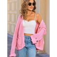 thumbnail image 4 of Women Chunky Knit Sweater Long Sleeve V Neck Button Up Cardigan with Pocket Coat for Fall and Winter Pink L, 4 of 9