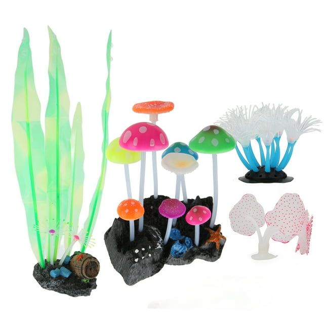 Décorations Lumineuses pour Aquarium, 4 Pcs Accessoires pour Aquarium en Silicone Ultra Réactifs