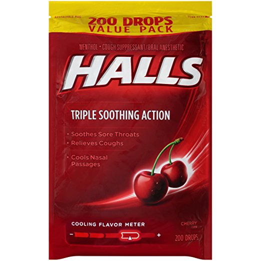 HALLS Cherry Cough Suppressant/Oral Anesthetic, Pack Of 200 Count