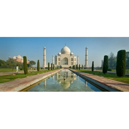 Reflection of a mausoleum in water Taj Mahal Agra Uttar Pradesh India Canvas Art - Panoramic Images (15 x