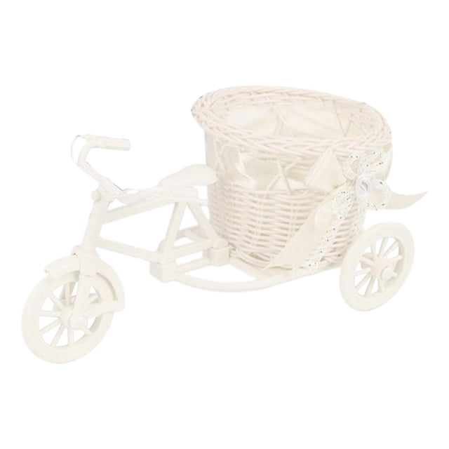 Artificial Flower Basket Bike Shaped Flower Stand Desktop Storage Basket White