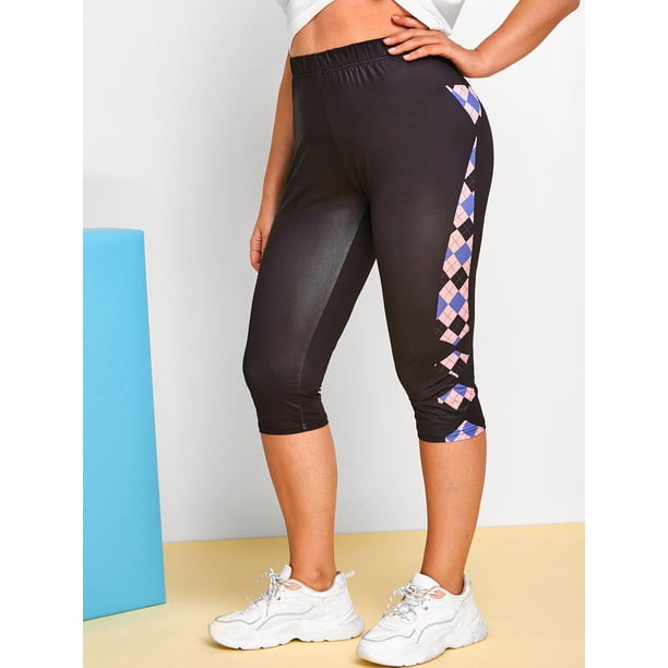 Leggings de cultivo de estampado de argyle Rosegal Leggings de talla grande