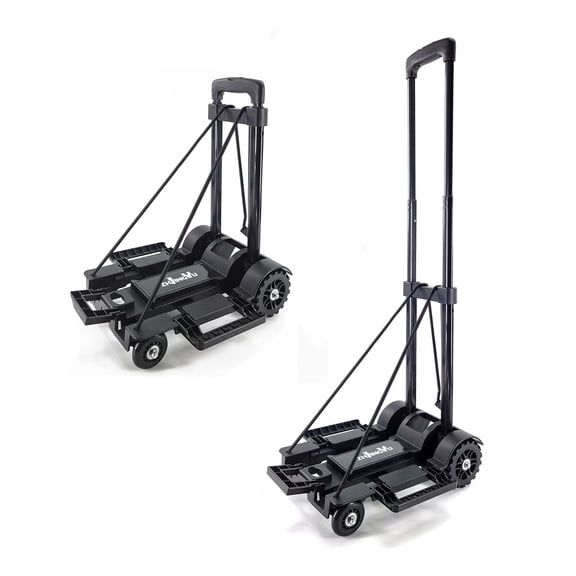 Folding Hand Truck Small Dolly, 4-Wheel Foldable Utility Cart with 2 Elastic Ropes, Foldable Dolly cart, Lightweight Backpack Trolley for Travel, Moving, Shopping