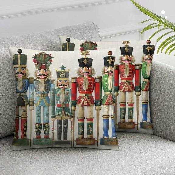 Acheng Christmas Pillow Covers Set of 2 ,Nutcracker Merry Christmas Party Throw Pillow Cover Decorations Pillow Covers Holiday Party Pillows Decorative for Sofa Winter Home Decor White