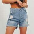 thumbnail image 2 of Distressed Jean Shorts Women, Audhol Women's High Waisted Denim Shorts Casual Ripped Summer Hot Short Jeans Distressed Jeans Shorts with Pockets Stretch Denim Shorts Women Blue XL, 2 of 9