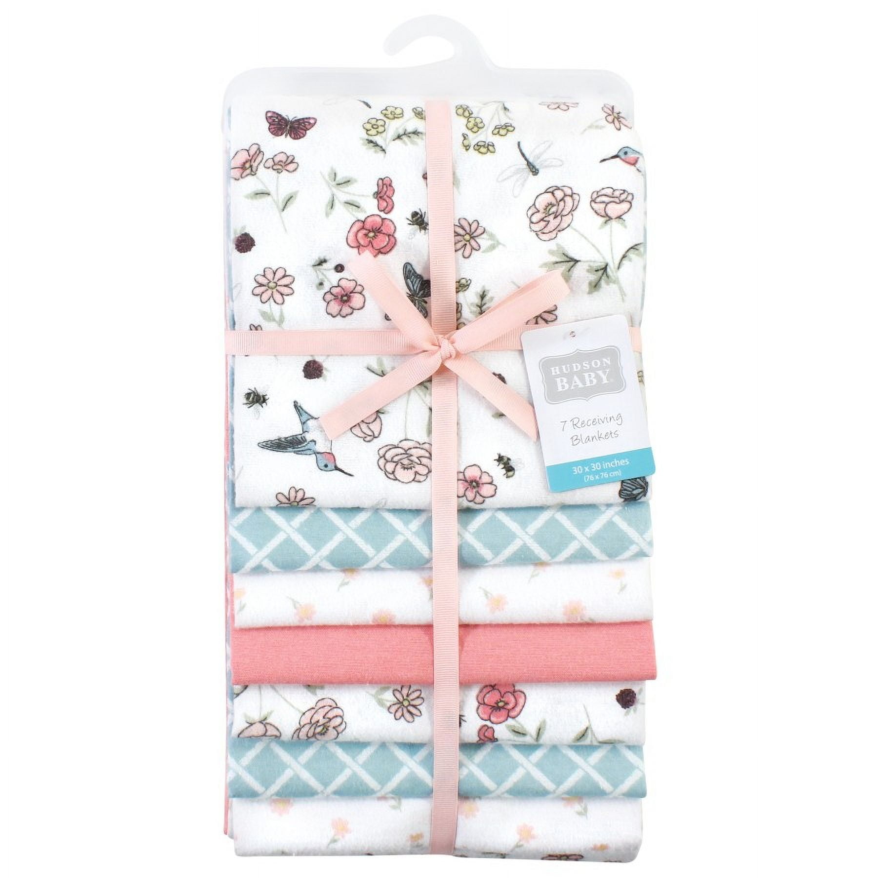 Hudson Baby Infant Girl Cotton Rich Flannel Receiving Blankets Bundle, Hummingbird Garden, One Size