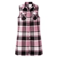 thumbnail image 3 of Plaid Button Down Long Vest For Women, Lapel Collar Sleeveless Side Split Cardigan, Fall Casual Curved Hem Tops With Pockets, 3 of 7