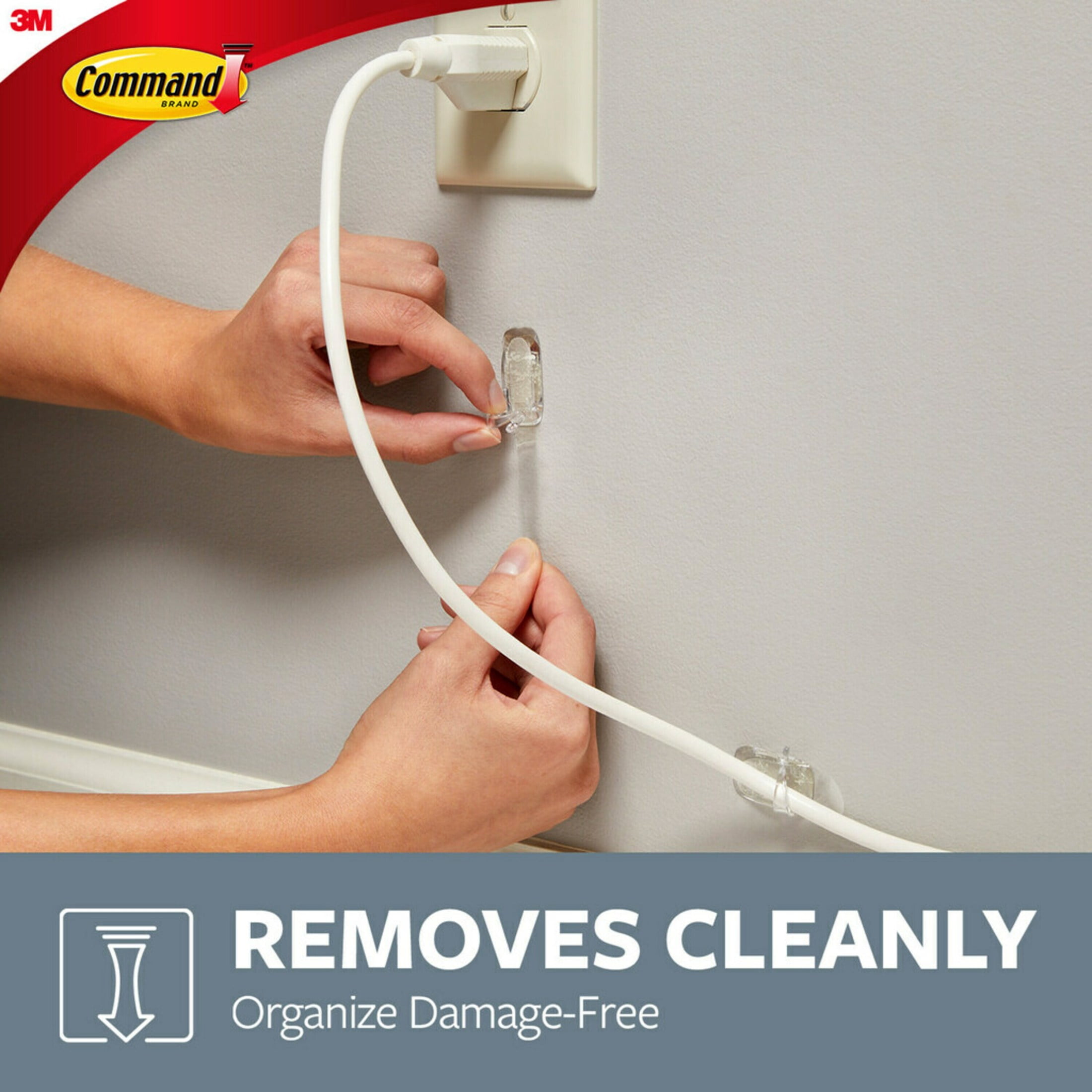(2 pack) Command Clear Large Cord Clips, 2 Clear Clip, 3 Strip