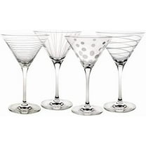 Cheers 10-Ounce Martini Glasses Fun Etched Designs Durable Clear Glass Cocktail Glassware Set of 4 Perfect for Entertaining and Gifting