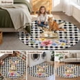 thumbnail image 6 of Round Area Rug 3ft, Happy Easter Cute Bunny Spring Flower Non-Shedding Washable Area Rug, Black White Buffalo Plaid Non Slip Low-Profile Circle Rugs for Living Room, Bedroom Dining Room, 6 of 9