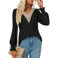 thumbnail image 2 of Blusa informal de manga larga con escote en V y encaje para mujer, 2 of 6