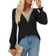 thumbnail image 2 of Blusa informal de manga larga con escote en V y encaje para mujer, 2 of 6