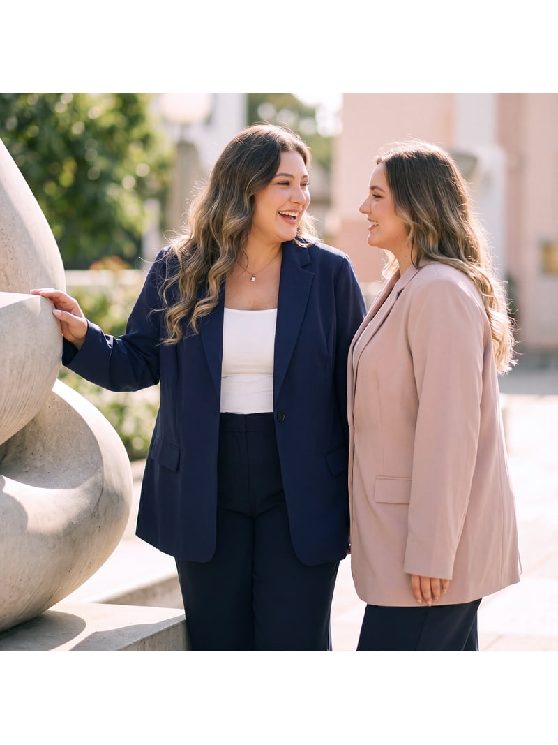 Agnes Orinda Women's Plus Size Blazer Lapel Long Sleeves Button Down Business Casual Suit Jacket with Pockets 2X Navy Blue, Size: 2XL, Black