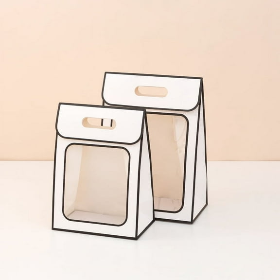 Nvzi gifts, fresh flowers, gift box packaging bags, flip transparent window carrying bags, fresh flowers, gift carrying bags (white background and black edge, 21.5 * 13 * 30cm)