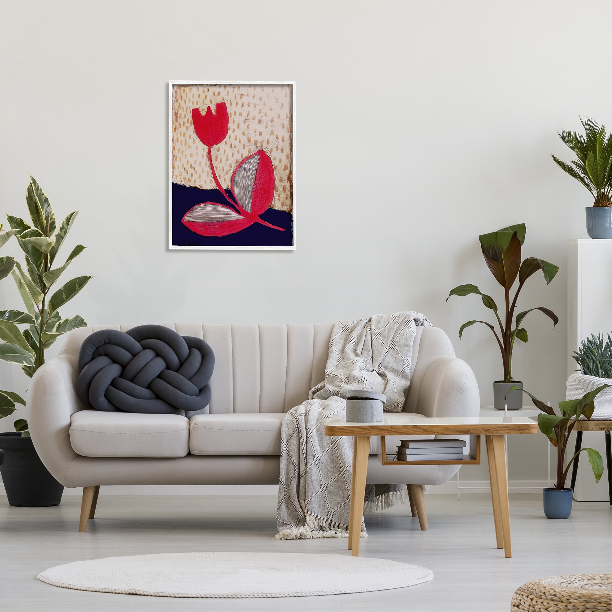 Stupell Industries Red Boho Flower Botanical & Floral Painting White Framed Art Print Wall Art, 24 x 30