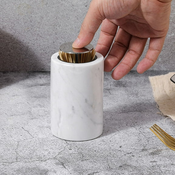 Masteelf Toothpicks Holder Marble Toothpick Holder Toothpick Organizer Travel 7X10CM