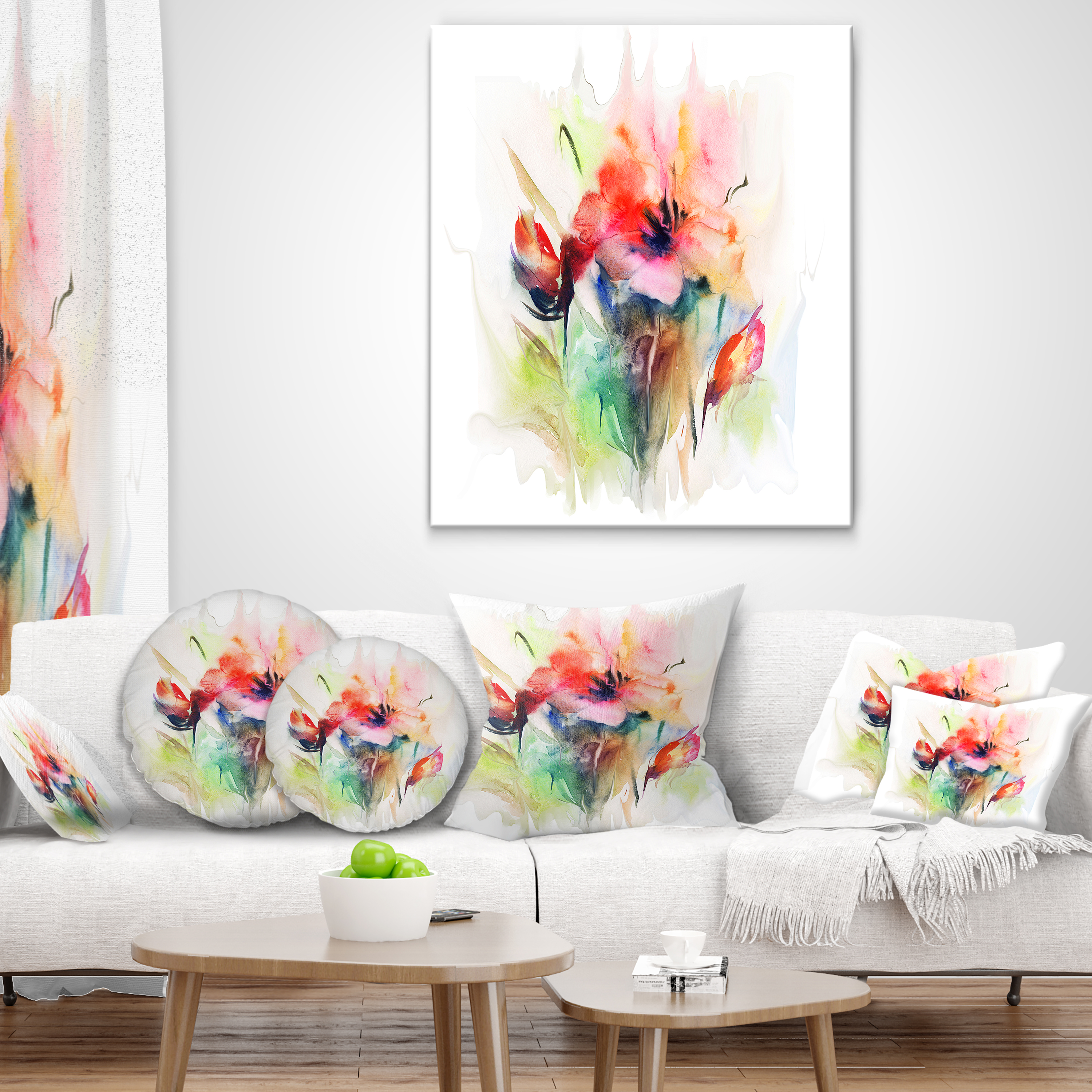Designart Floral Watercolor Illustration - Abstract Floral Throw Pillow - 12x20