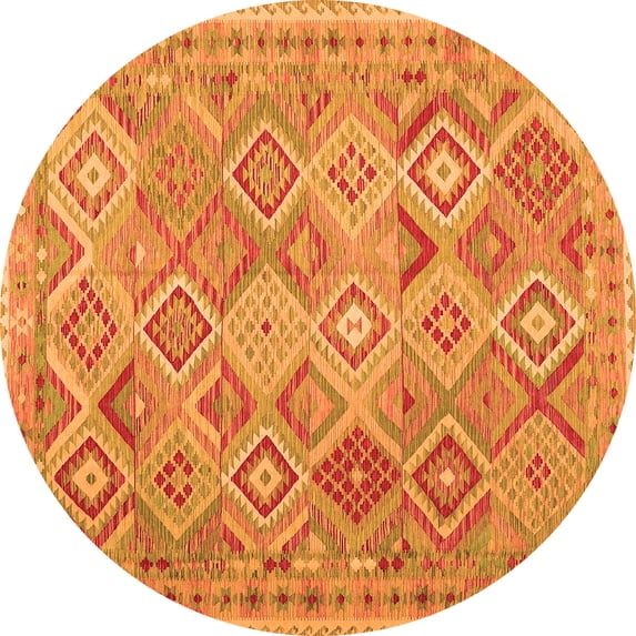 Ahgly Company Indoor Round Abstract Orange Contemporary Area Rugs, 3' Round