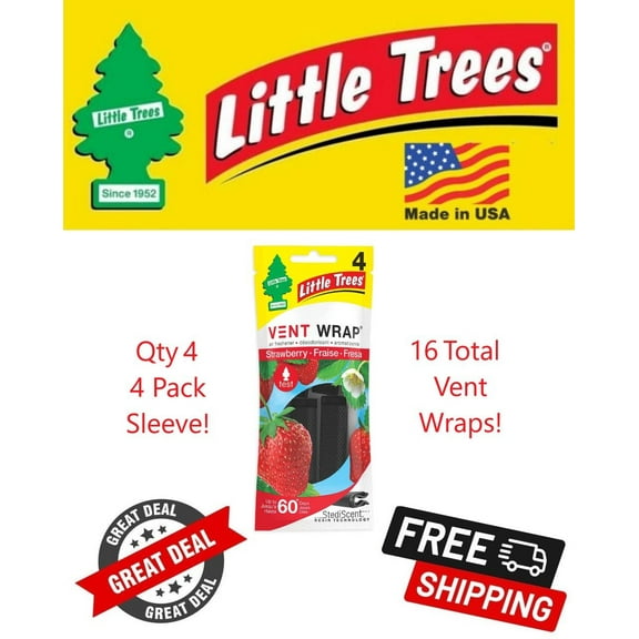 Little Trees Vent Wrap Strawberry Scent Air Freshener for Car & Home - 16 Pack!