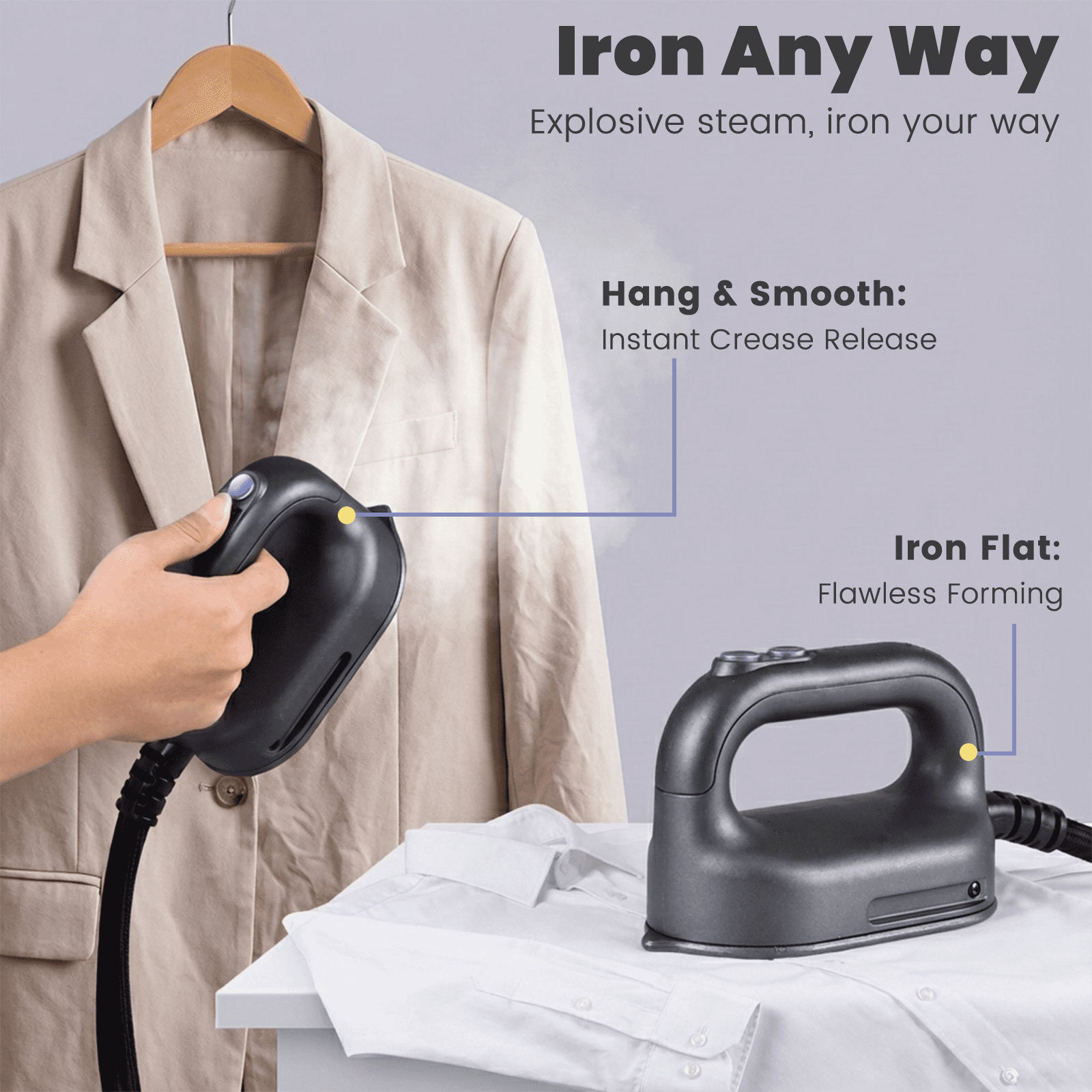 Advwin Professional 2200W Steam Station with 1.2L Tank, 5-Level Ceramic Soleplate Iron for Clothes