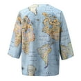 thumbnail image 4 of QHWAUAKFBN T Shirts For Women Graphic Lapel Button Shirt World Map Print Half Sleeve Loose Tshirts Top, 4 of 4