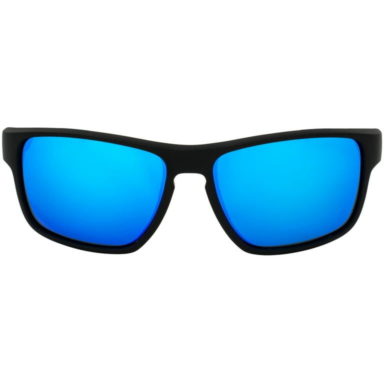Birdz Glide Sunglasses Fashion Retro Scratch Resistant Lightweight Black  Square Frame Blue and Red Mirror Lens