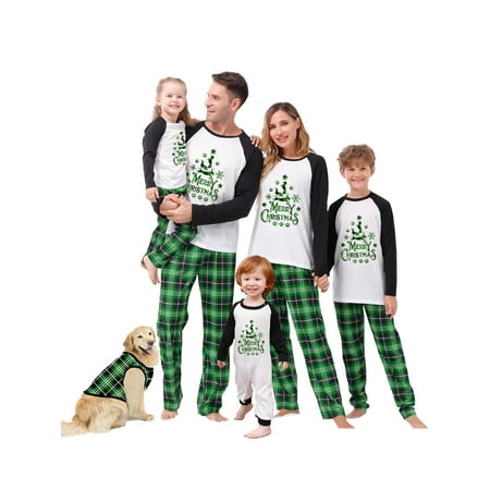

Ma&Baby Christmas Family Matching Pajamas Long Sleeve Raglan Shirt Tops Plaid Pants Pjs Set Sleepwear