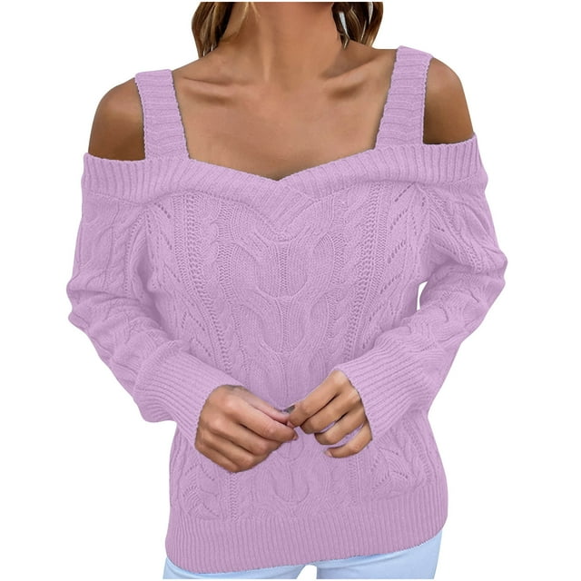 IROINID Women's Knit Square Neck Pullover Sweater Solid Color Loose Short Length Long Sleeve Sweater