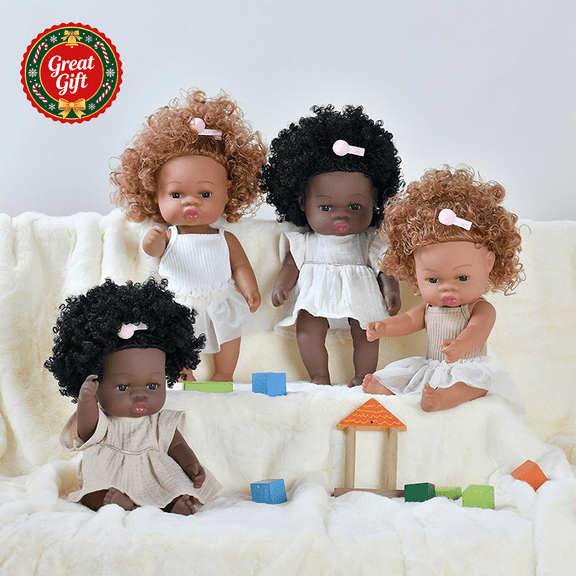 Realistic African American Baby Doll with Curly Hair, Lifelike Soft Vinyl Infant Doll for Pretend Play, Kids Nurturing Toy, Christmas Birthday Holiday Gift for Toddler Girls Ages 3 and Up