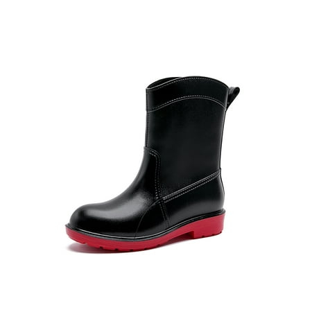 

Tenmix Ladies Waterproof Boot Slip Resistant Garden Shoes Wide-Calf Rain Boots Lightweight Mid Calf Working Comfort Casual Work Black Red 4.5