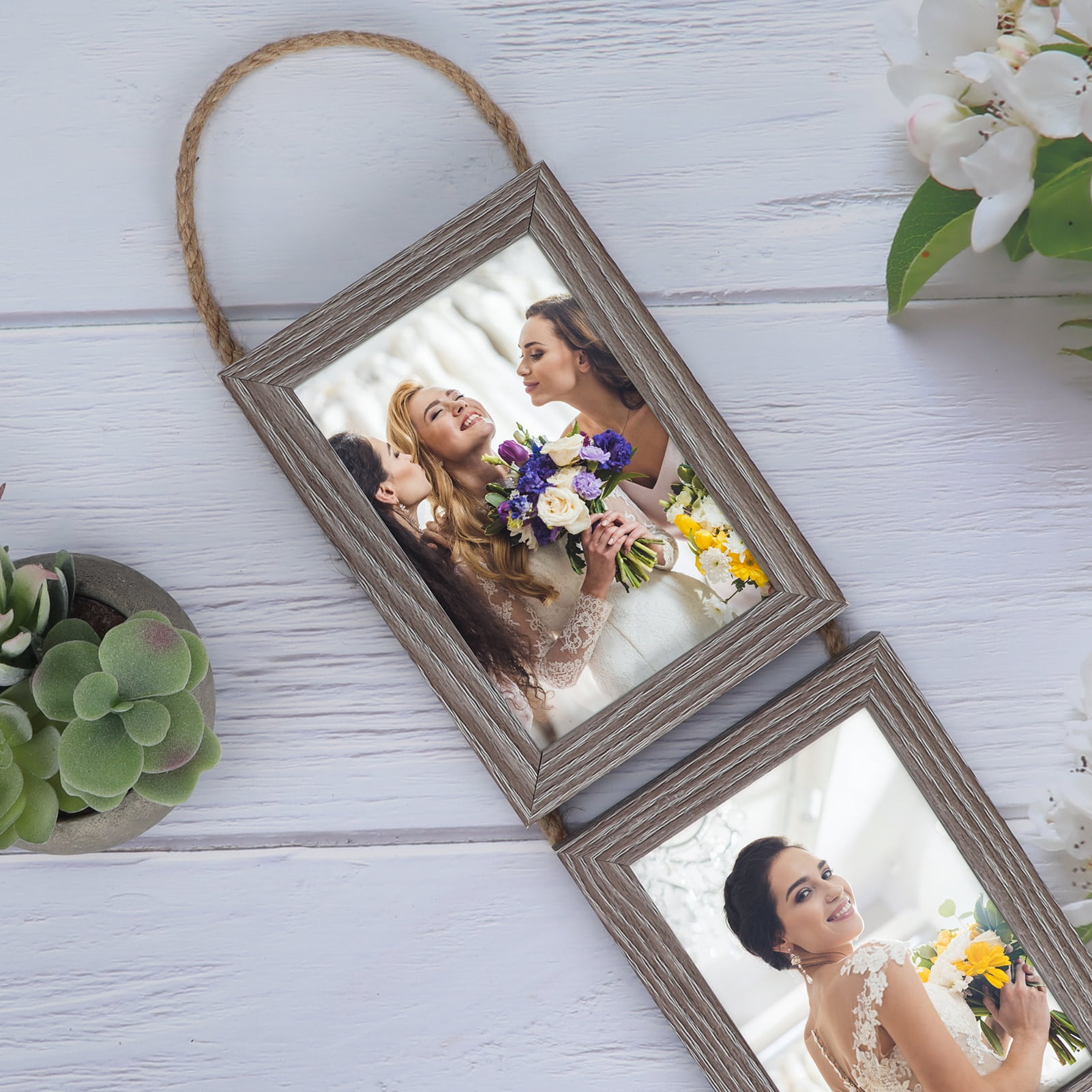 Giftgarden 4x6 Collage Hanging Triple Picture Frames Set, Rustic 6 Opening Vertical Frame for Wall Decor