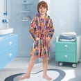 thumbnail image 5 of FORMRS Niños Bathrobe Unisex Hooded Robe Soft Plush Pajamas Sleepwear, Size 4-6T, Art Buildings, 5 of 7