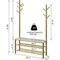 thumbnail image 7 of HOMEFORT Shoe Bench with 2 Hall Tree Coat Racks Stand, 35.4" Industrial Entryway Bench 3 Tier Shoe Rack with 9 Hanging Hooks for Hallway Bedroom, White Marble Board and Gold Tube, 7 of 7