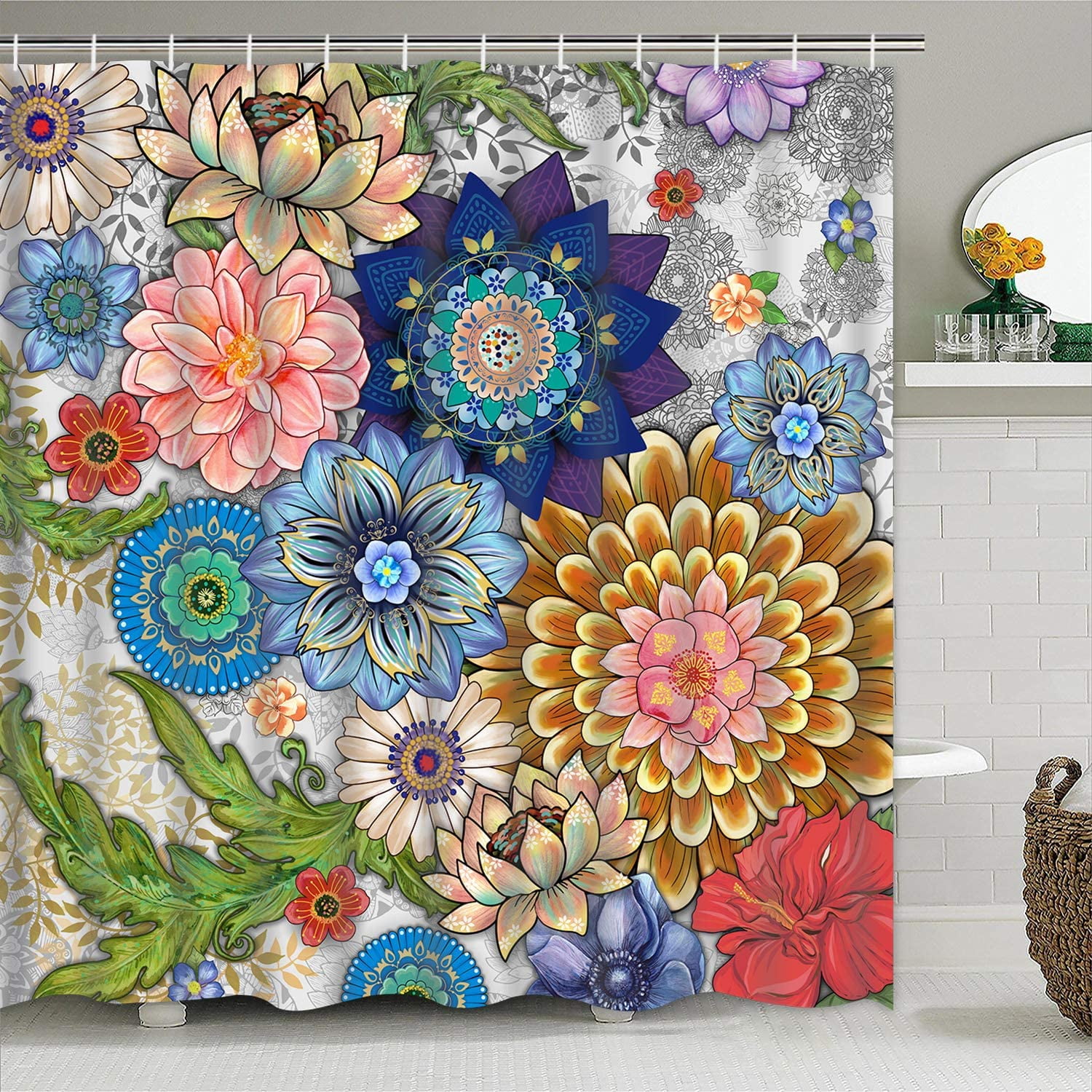 Shower Curtain Liner Polyester Waterproof Fabric Letter Box Flowers Window 72" 