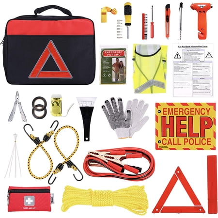 Thrive | Car Emergency Tool Kit with Jumper Cables + First Aid Kit for Car | 104 Piece Auto Safety Accessory Bag for Roadside Vehicle Assistance | For Teens & Adults | Black Rectangular Bag