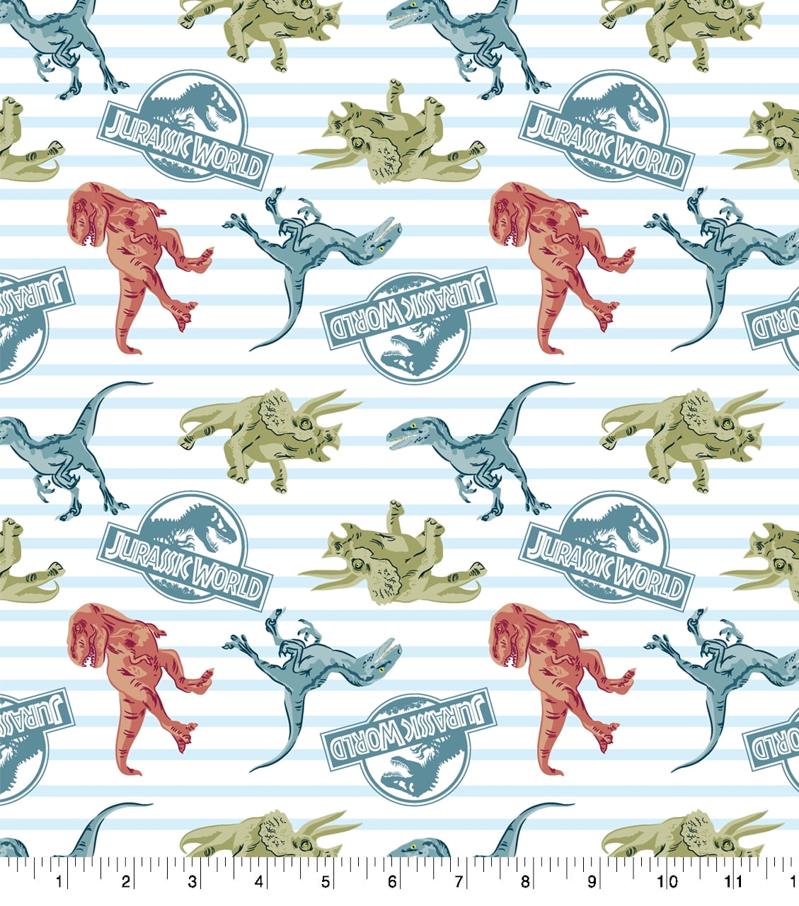 (2 pack) Springs Creative 18" x 21" Cotton Jurassic World Dino Stripe Precut Sewing & Craft Fabric, Multi-color