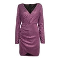 thumbnail image 4 of Pompotops Robe de Soirée pour Femmes Aguichant à Col en V Plongeant, Ajustée, à Manches Longues, Moulante, Élégante, 4 of 7