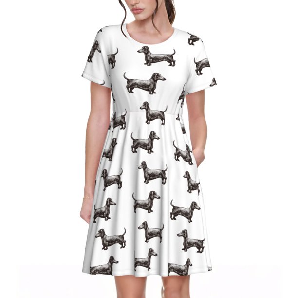 Disketp Dachshund Dog Puppy para Vestido de Manga Corta para Mujeres, Vestidos de Verano para Mujeres, Casual y Holgado para la Playa