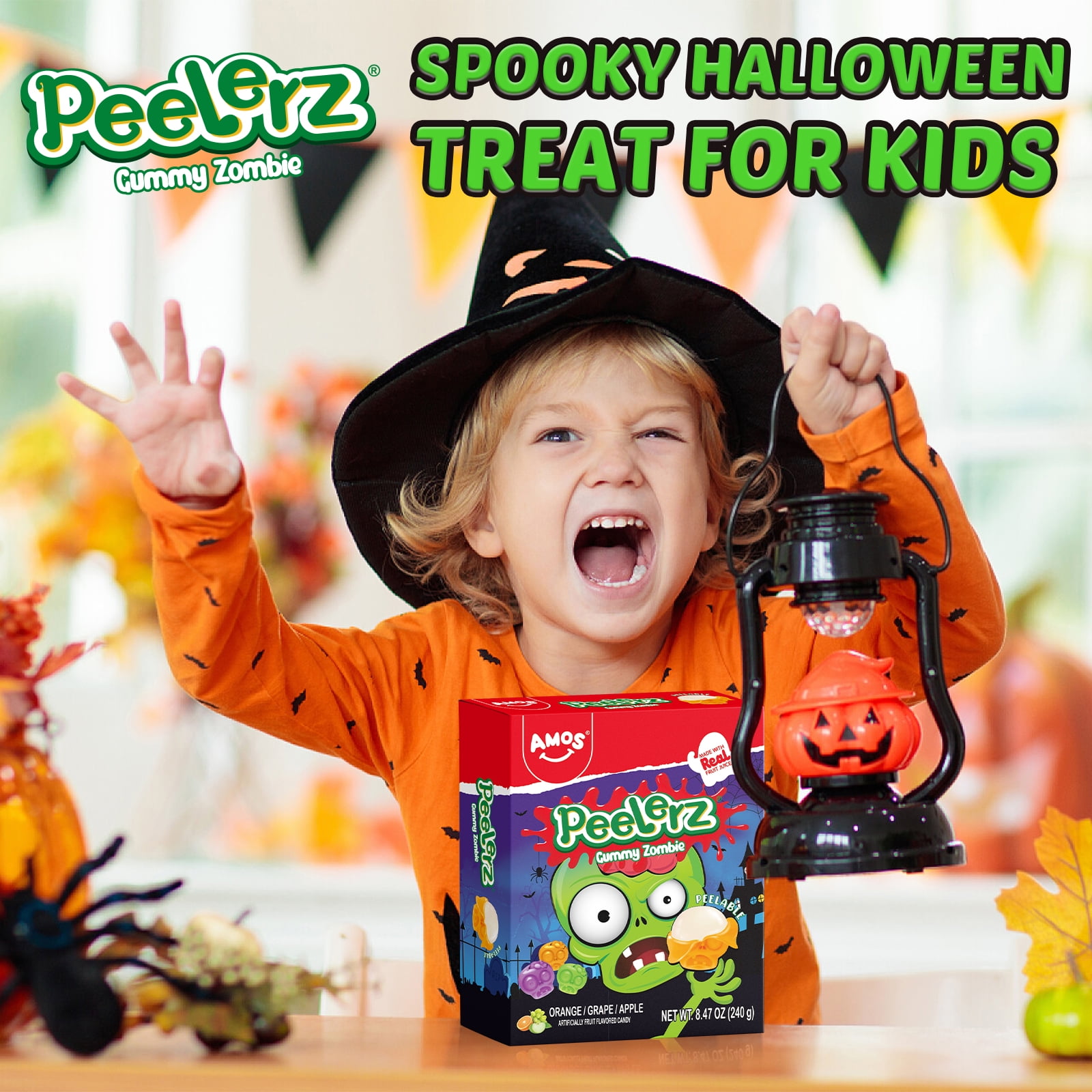 AMOS, Halloween Gummy Candy, 8.47 oz, Peelable Gummy Zombie