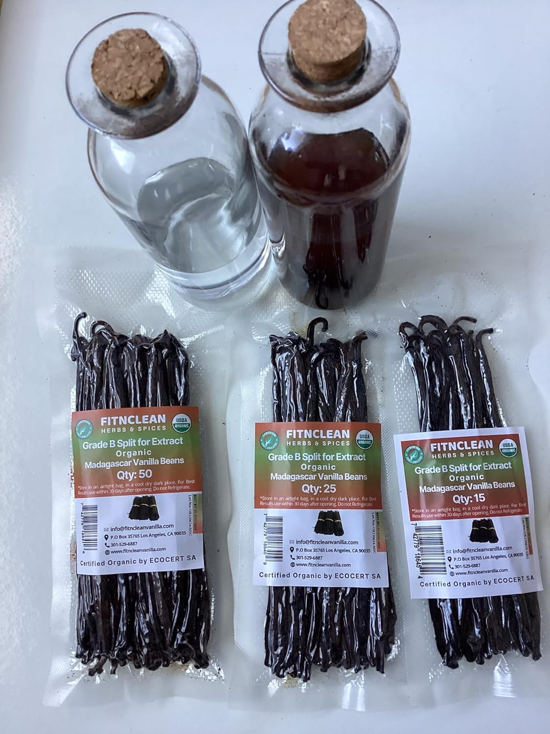 50 Split Organic Madagascar Vanilla Beans Grade B| 5"-7" For Extract by FITNCLEAN VANILLA| Bourbon NON-GMO Pods for Paste