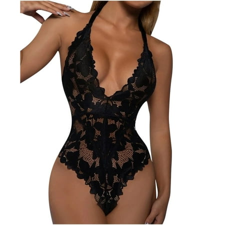 

Honeeladyy Discount Women Lingerie Lace Halter Bandage Temptation Babydoll Underwear Sleepwear Jumpsuit Bodysuits Women s Lingerie