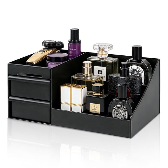 Cologne Organizer for Men, Countertop Perfume Stand and Dresser Storage Shelf Black