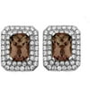 Platinum-Plated Sterling Silver Cushion-Cut Smokey Topaz Pave CZ Earrings