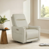 Spruce & Spring Genuine Leather Power Swivel Glider Recliner for Nursery, Light Grey