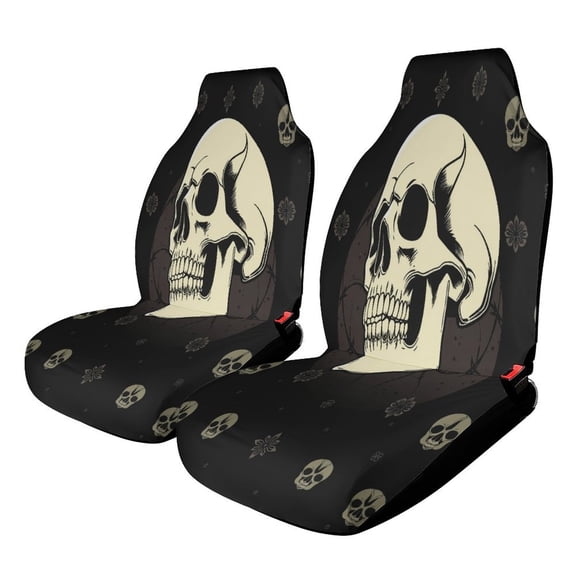 Large Skull Floral Background Car Seat Cover 2 Piece Set Saddle Blanket Carseat Universal Fit for Vehicle Sedan SUV