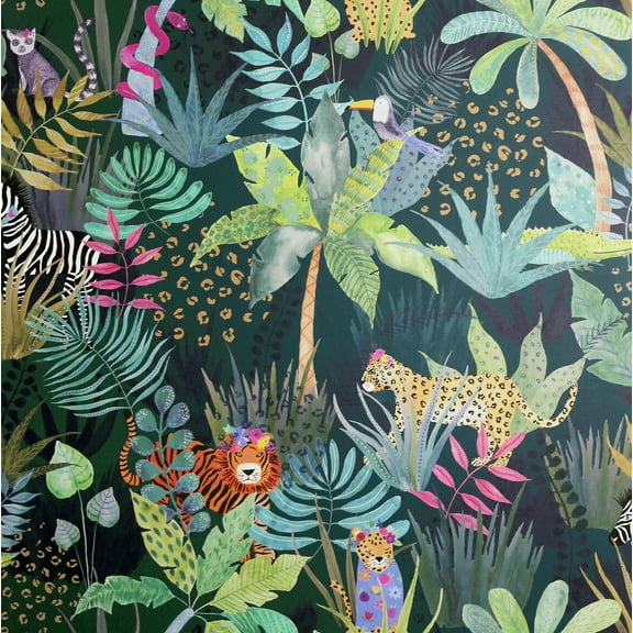 Arthouse Fonda Dark Green Jungle Party Wallpaper